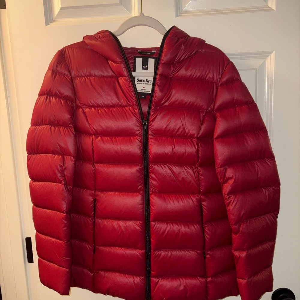 Soia & Kyo Red Quilted Down Hooded Puffer